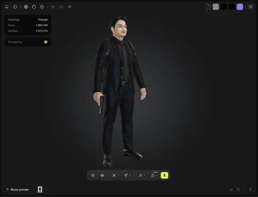 Meshy preview of the generated full body with a generic face